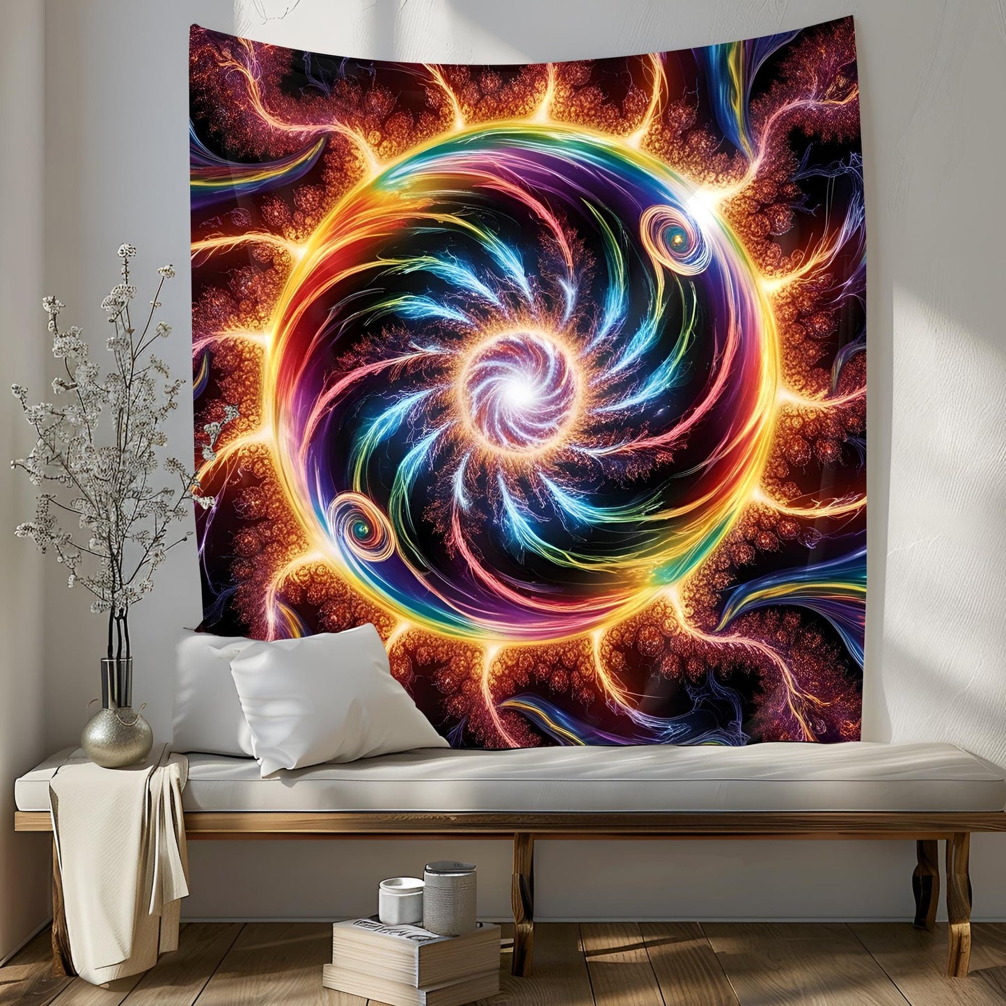 Psychedelic Light Explosion Tapestry, Rainbow Electric Waves, Fractal Burst Motion Art, Ultra HD Trippy Wall Decor, Trippy Tapestry Decor