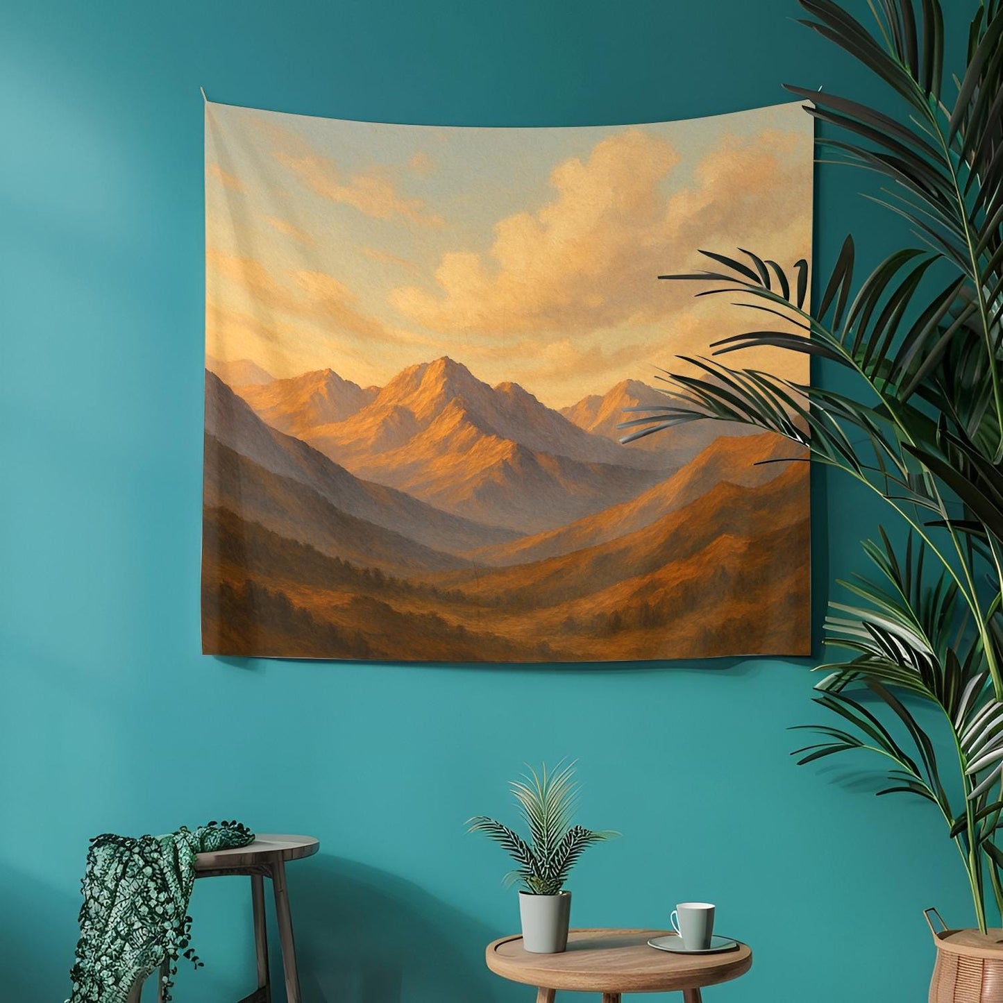 Golden Hour Mountain Tapestry – Nature Landscape Wall Art, Sunset Mountain Scene Fabric Wall Hanging, Boho Dorm & Living Room Decor