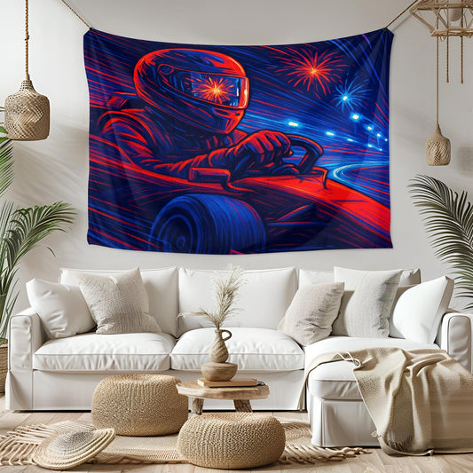 Neon F1 Racing Tapestry, Formula 1 Driver Wall Art, Night Track Motorsport Decor, Speed Lover Gift, Gamer Room Print, Car Fan Banner