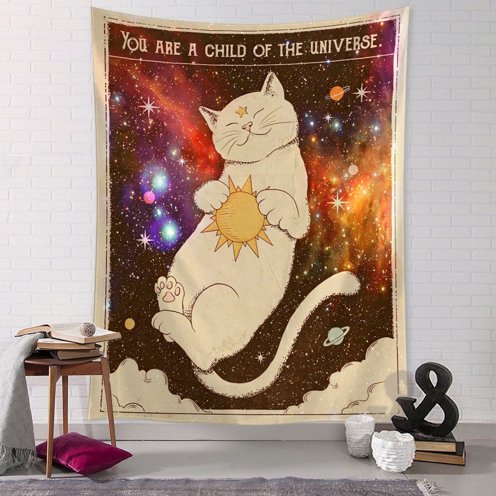 Manga Illustration, Tapestry Art, Cartoon Cat, Aesthetics ,Room Bedroom Living Room Kawaii Home Decor Adorable Art Prints Cute Cat Artwork