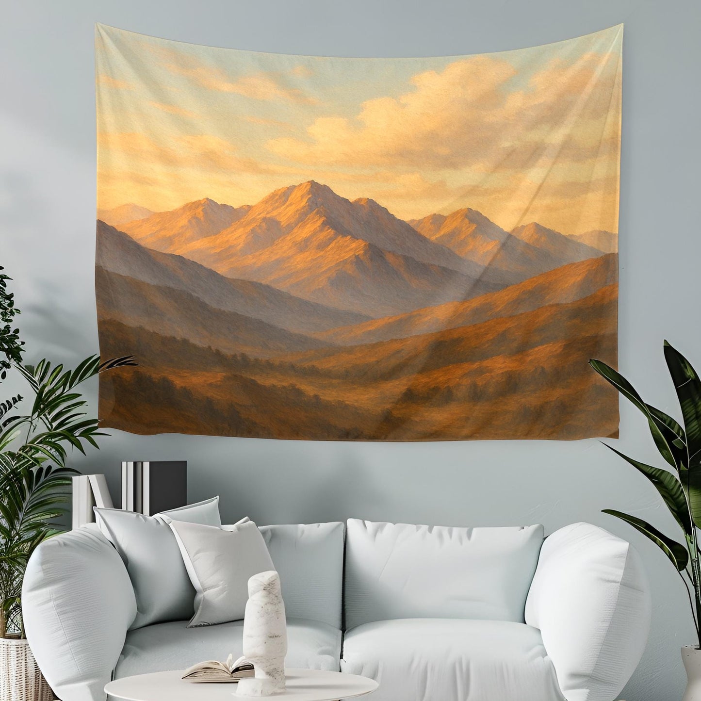 Golden Hour Mountain Tapestry – Nature Landscape Wall Art, Sunset Mountain Scene Fabric Wall Hanging, Boho Dorm & Living Room Decor