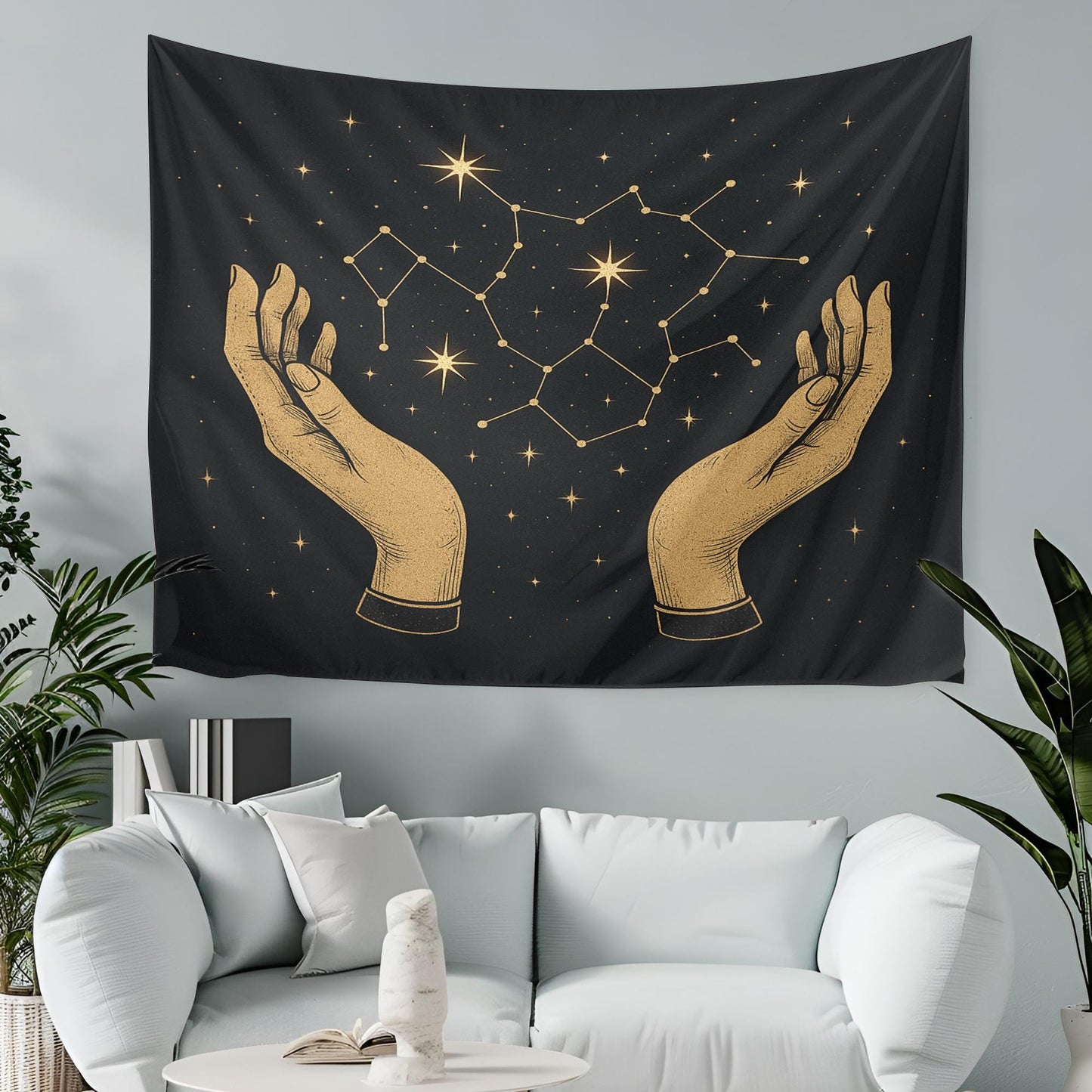 Mystical Hand and Star Constellation Tapestry – Celestial Wall Hanging for Astrology Lovers and Cosmic Boho Style Home or Dorm Decor