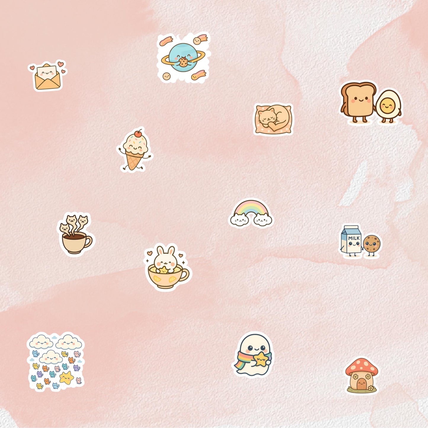 Kawaii Sticker Pack Bundle of 12 Cute Aesthetic Stickers for Journaling Scrapbooking Laptops Water Bottles and Gift Ideas