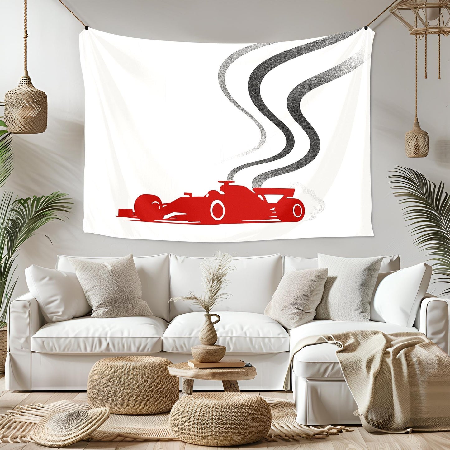 Minimalist F1 Tapestry, Red Formula Car Wall Art, Modern Racing Decor, Motorsport Lover Gift, Speed Room Print, Auto Man Cave Banner