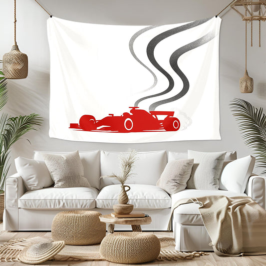 Minimalist F1 Tapestry, Red Formula Car Wall Art, Modern Racing Decor, Motorsport Lover Gift, Speed Room Print, Auto Man Cave Banner