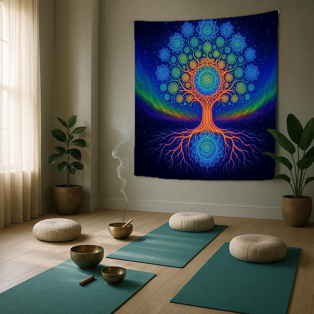 Mandala Tree of Life Tapestry Wall Hanging, Psychedelic Rainbow Art Decor, Spiritual Boho Wall Art for Bedroom Living Room Ambience
