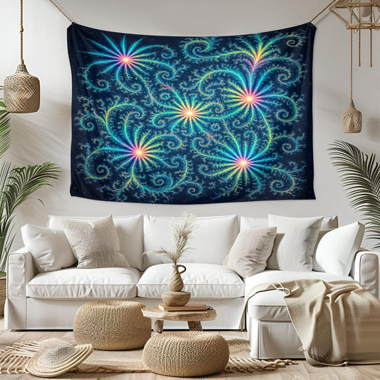 Fractal Flower Tapestry, Psychedelic Wall Art, Colorful Trippy Decor, Boho Mandala Room Accent, Meditation Space, Spiritual Gift