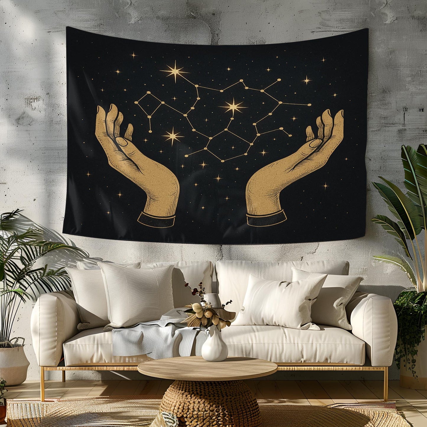 Mystical Hand and Star Constellation Tapestry – Celestial Wall Hanging for Astrology Lovers and Cosmic Boho Style Home or Dorm Decor