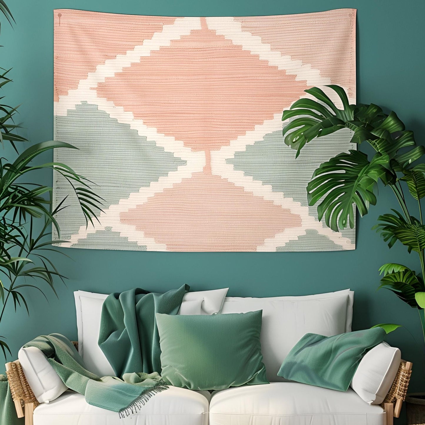 Contemporary Turkish Kilim Tapestry, Soft Pastel Wall Hanging, Peach Mint Green Beige Decor, Modern Anatolian Weave Design , Decor For Room