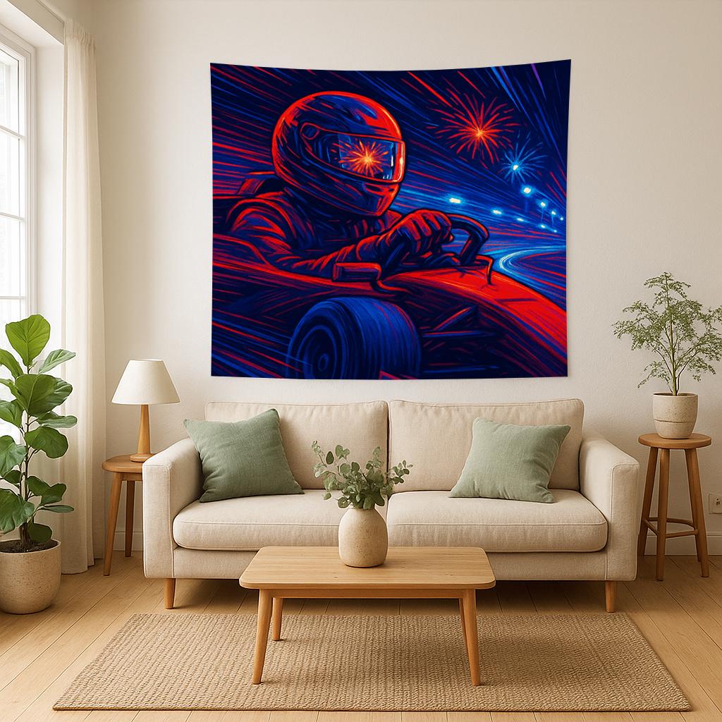 Neon F1 Racing Tapestry, Formula 1 Driver Wall Art, Night Track Motorsport Decor, Speed Lover Gift, Gamer Room Print, Car Fan Banner