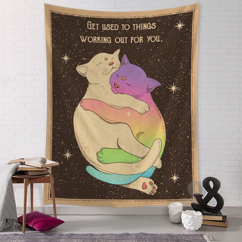 Manga Illustration, Tapestry Art, Cartoon Cat, Aesthetics ,Room Bedroom Living Room Kawaii Home Decor Adorable Art Prints Cute Cat Artwork