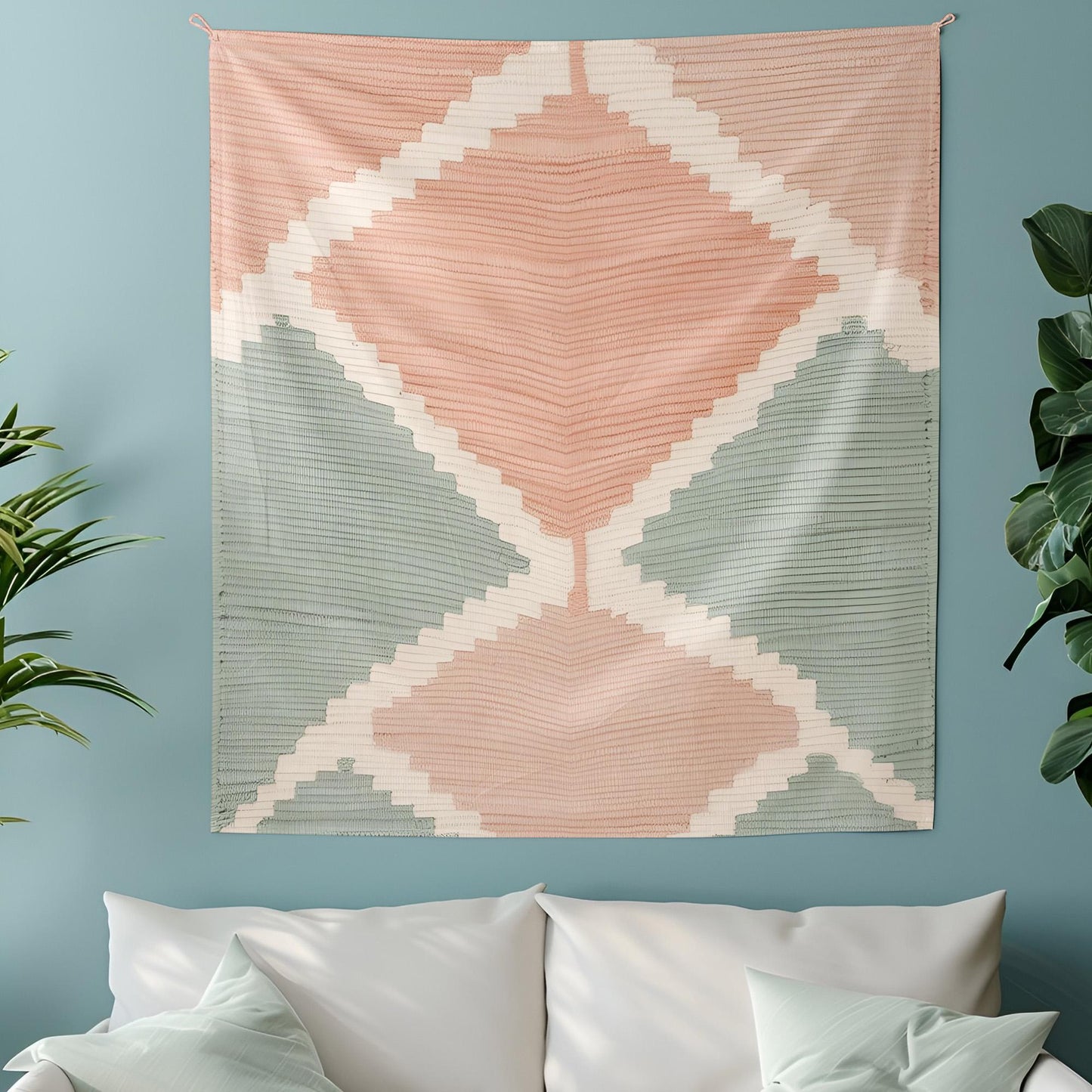 Contemporary Turkish Kilim Tapestry, Soft Pastel Wall Hanging, Peach Mint Green Beige Decor, Modern Anatolian Weave Design , Decor For Room