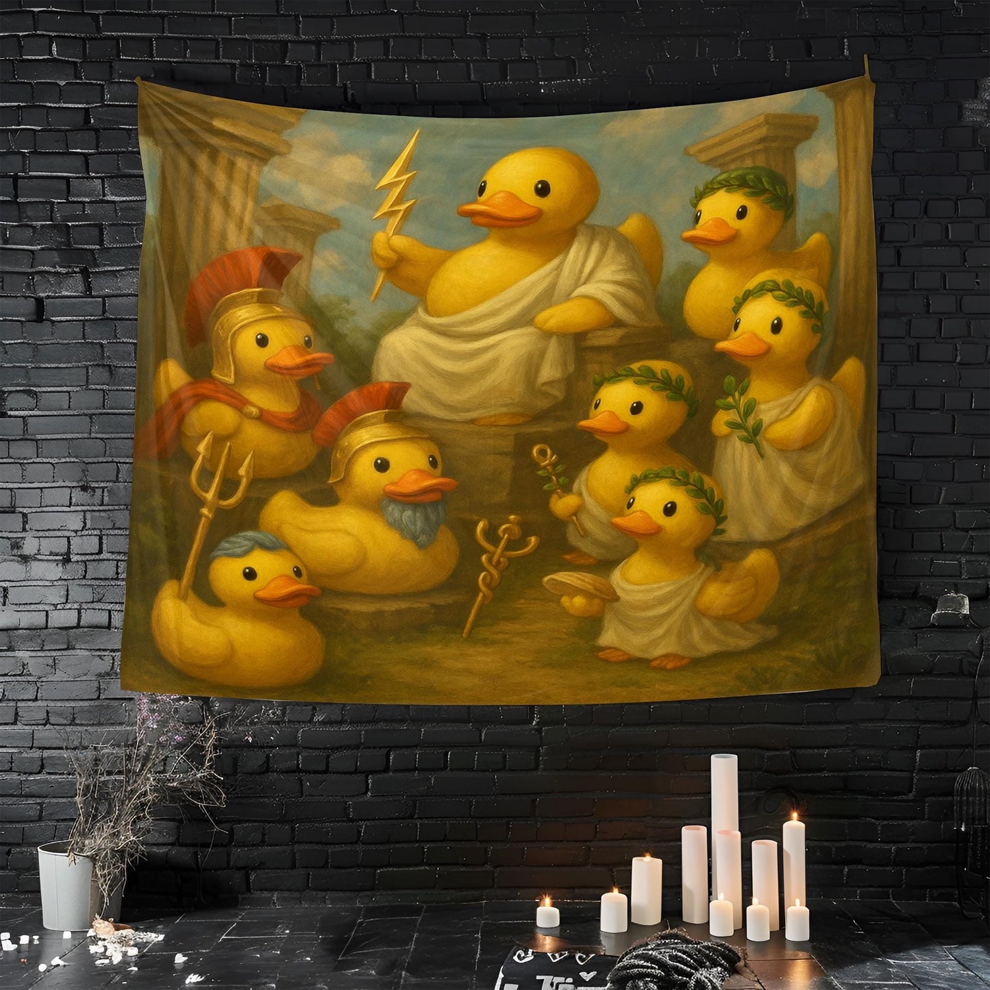 Greek Gods Rubber Duck Tapestry, Funny Zeus Duck Wall Art For Bathroom Or Dorm, Mythology Duck Decor, Unique Gift For Duck Lovers