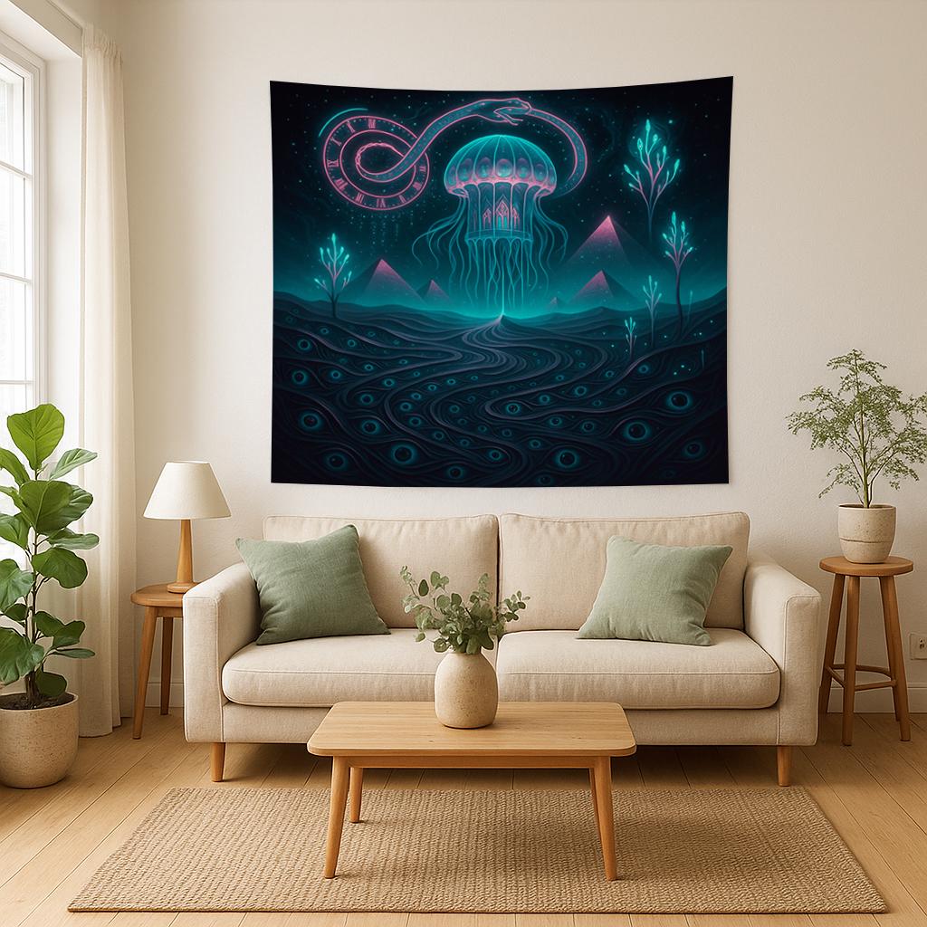 Psychedelic Space Tapestry – Surreal Jellyfish Wall Art, Trippy Galaxy Decor, Cosmic Eye Pattern Hanging, Sci-Fi Room Tapestry