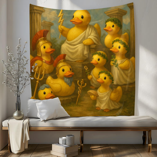 Greek Gods Rubber Duck Tapestry, Funny Zeus Duck Wall Art For Bathroom Or Dorm, Mythology Duck Decor, Unique Gift For Duck Lovers