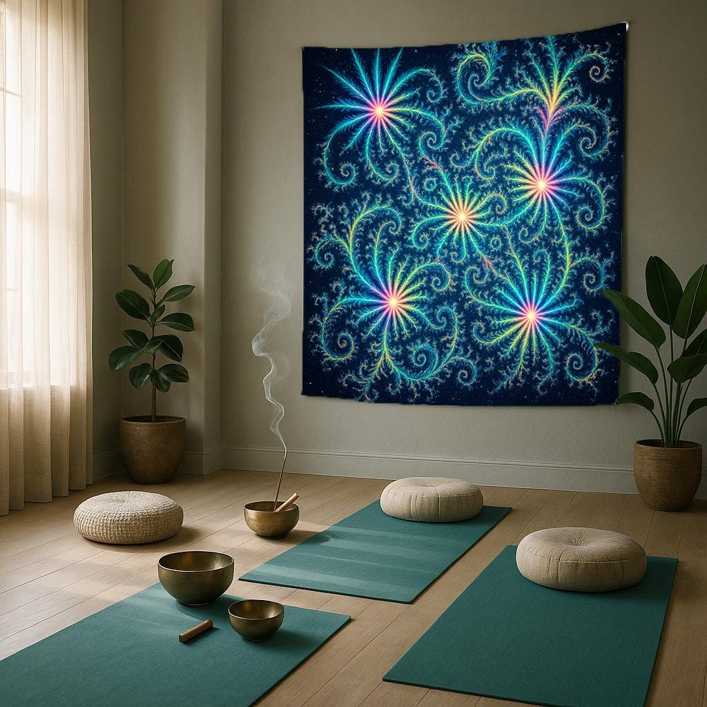 Fractal Flower Tapestry, Psychedelic Wall Art, Colorful Trippy Decor, Boho Mandala Room Accent, Meditation Space, Spiritual Gift