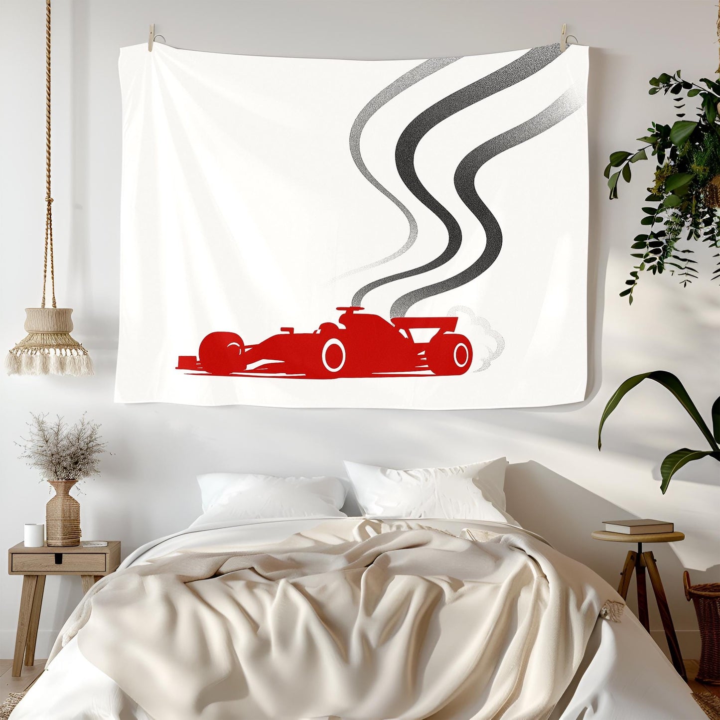 Minimalist F1 Tapestry, Red Formula Car Wall Art, Modern Racing Decor, Motorsport Lover Gift, Speed Room Print, Auto Man Cave Banner