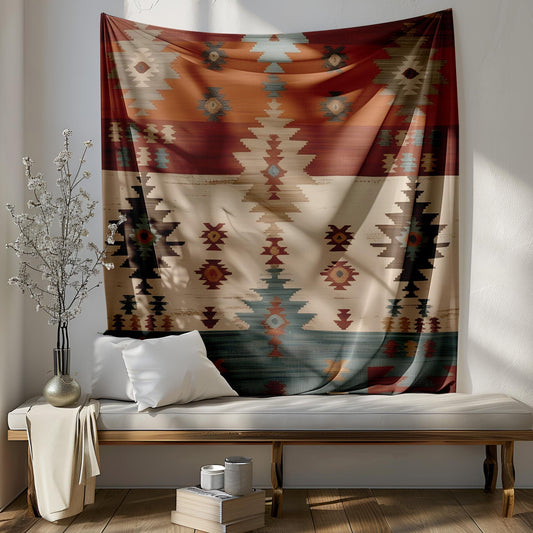 Modern Boho Turkish Kilim Tapestry, Vintage Distressed Wall Hanging, Rust Orange Beige Teal Decor, Anatolian Rug Pattern, Turkish Tapestry