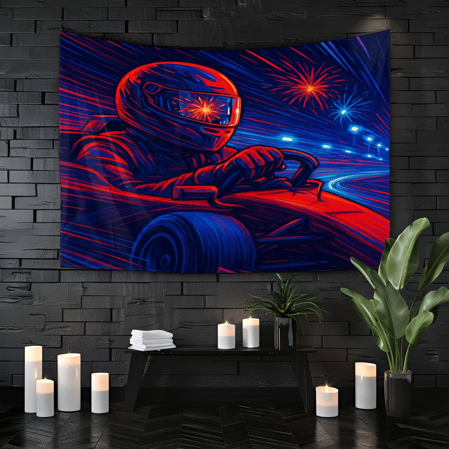 Neon F1 Racing Tapestry, Formula 1 Driver Wall Art, Night Track Motorsport Decor, Speed Lover Gift, Gamer Room Print, Car Fan Banner