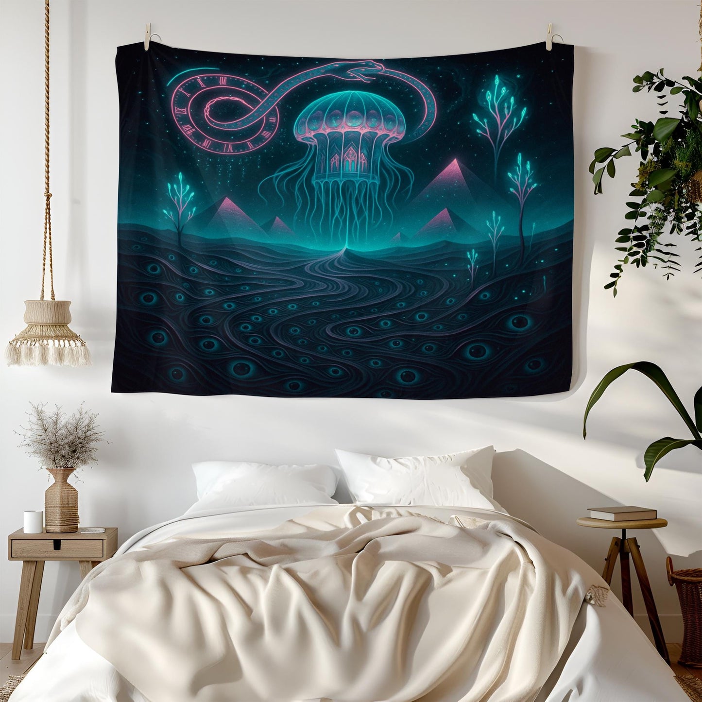 Psychedelic Space Tapestry – Surreal Jellyfish Wall Art, Trippy Galaxy Decor, Cosmic Eye Pattern Hanging, Sci-Fi Room Tapestry