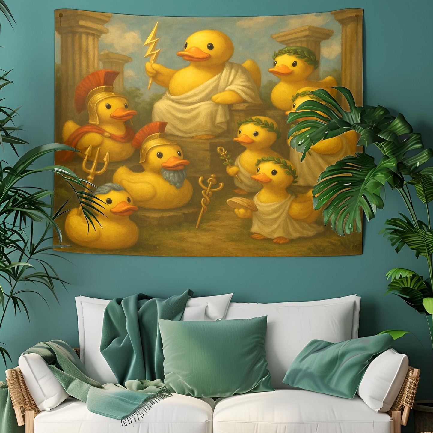 Greek Gods Rubber Duck Tapestry, Funny Zeus Duck Wall Art For Bathroom Or Dorm, Mythology Duck Decor, Unique Gift For Duck Lovers