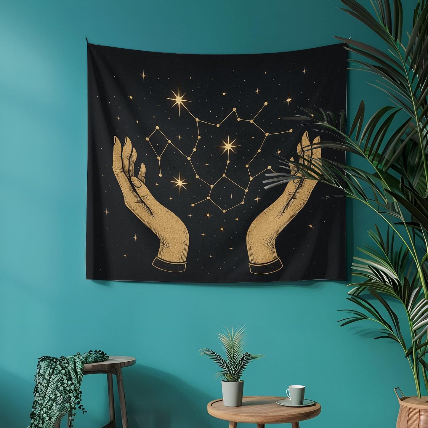 Mystical Hand and Star Constellation Tapestry – Celestial Wall Hanging for Astrology Lovers and Cosmic Boho Style Home or Dorm Decor