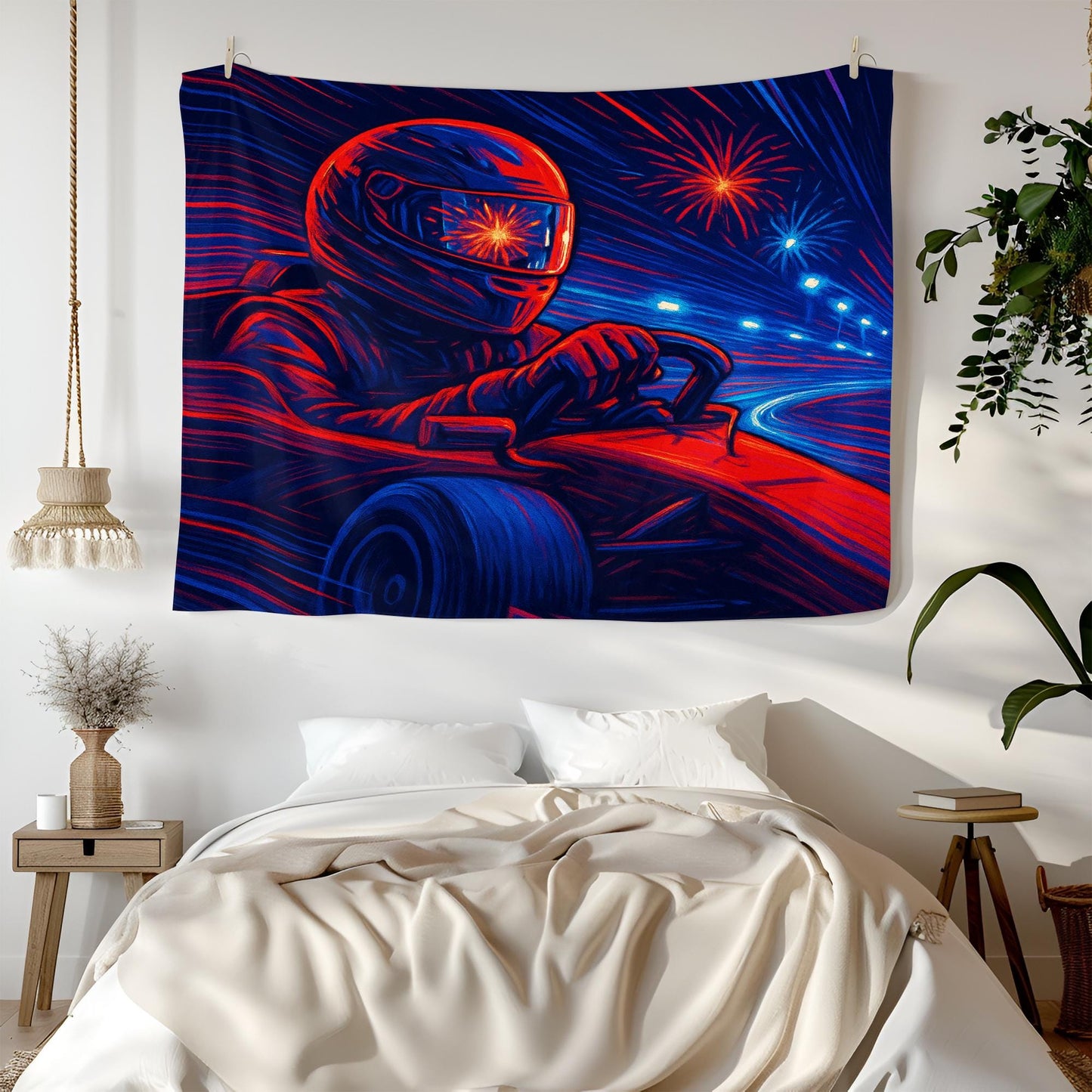 Neon F1 Racing Tapestry, Formula 1 Driver Wall Art, Night Track Motorsport Decor, Speed Lover Gift, Gamer Room Print, Car Fan Banner