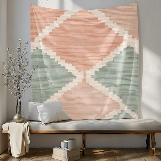 Contemporary Turkish Kilim Tapestry, Soft Pastel Wall Hanging, Peach Mint Green Beige Decor, Modern Anatolian Weave Design , Decor For Room