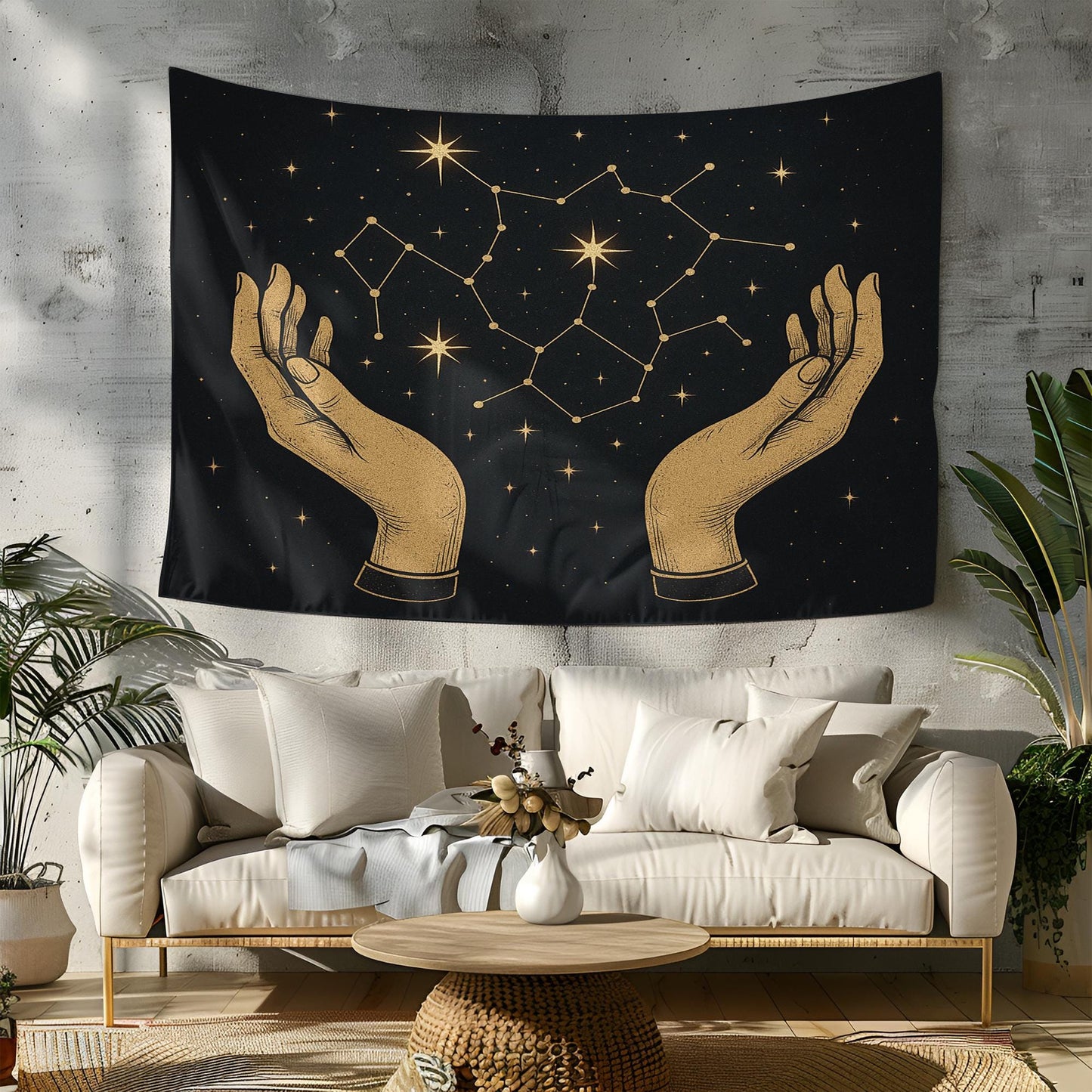 Mystical Hand and Star Constellation Tapestry – Celestial Wall Hanging for Astrology Lovers and Cosmic Boho Style Home or Dorm Decor