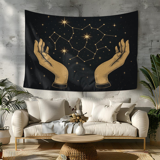 Mystical Hand and Star Constellation Tapestry – Celestial Wall Hanging for Astrology Lovers and Cosmic Boho Style Home or Dorm Decor