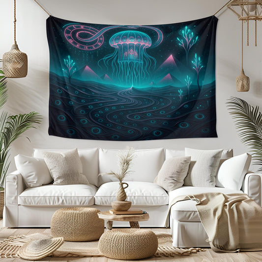 Psychedelic Space Tapestry – Surreal Jellyfish Wall Art, Trippy Galaxy Decor, Cosmic Eye Pattern Hanging, Sci-Fi Room Tapestry