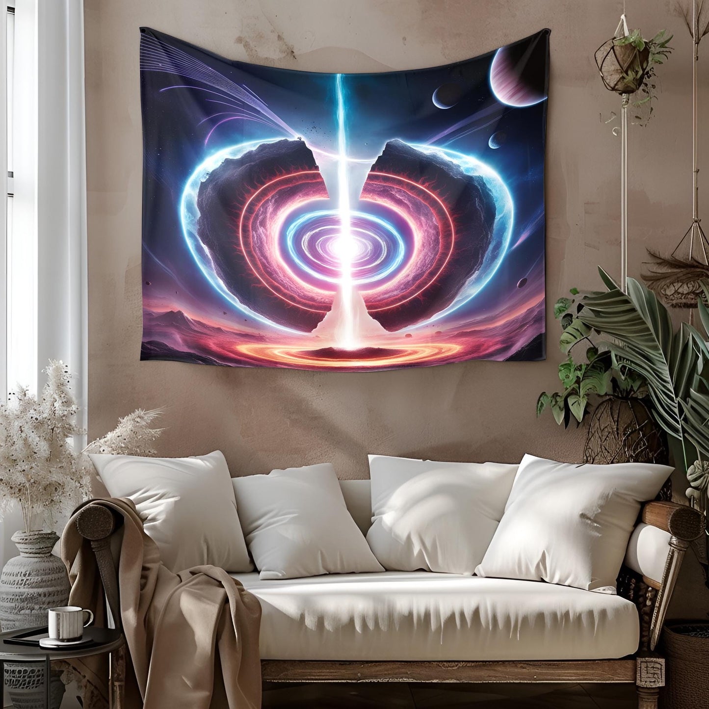 Psychedelic Portal Tapestry, Interdimensional Vortex Wall Art, Swirling Neon Lights & Cosmic Energy Waves, Trippy Tapestries, Psychedelic