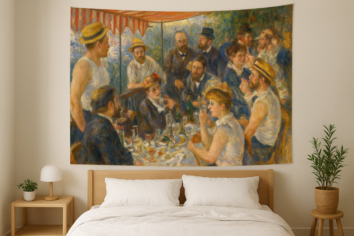 Luncheon of the Boating Party Wall Tapestry in Renoir Inspired Impressionist Style – Vibrant Social Gathering Scene Home Decor
